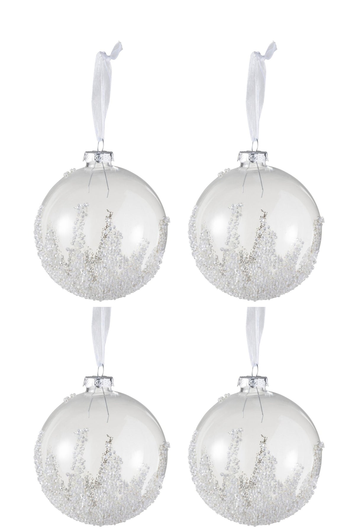 Kerstballen suikerbodem doos van 4 – glas, helder, Ø10 cm