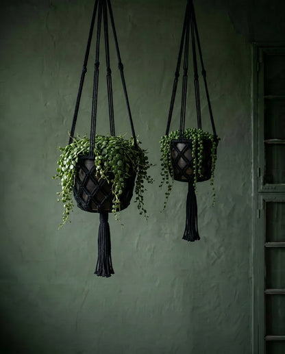The Macrame Plant Holder - Black - M_40