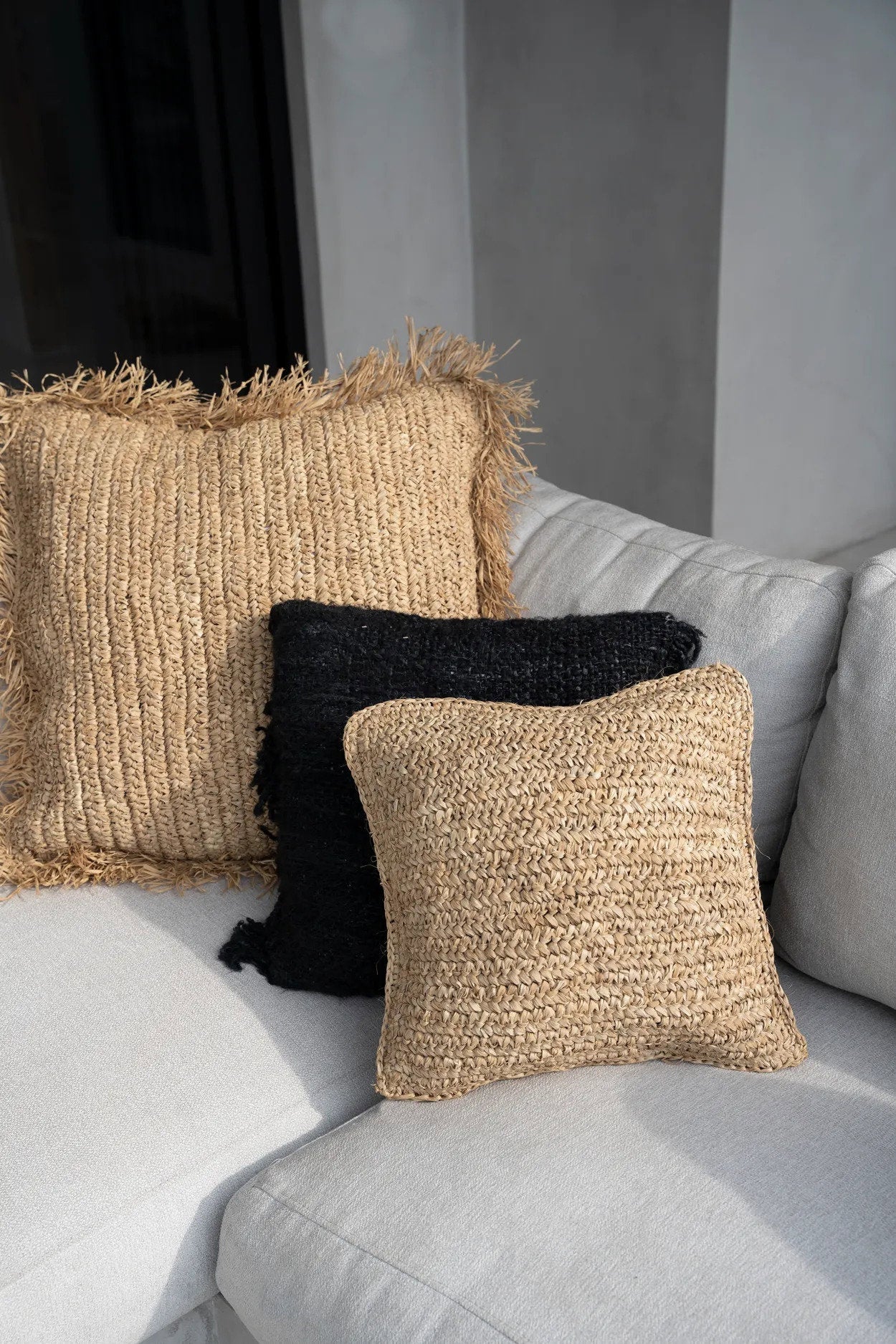 Kussenhoes Flores – raffia, naturel, 40x40 cm