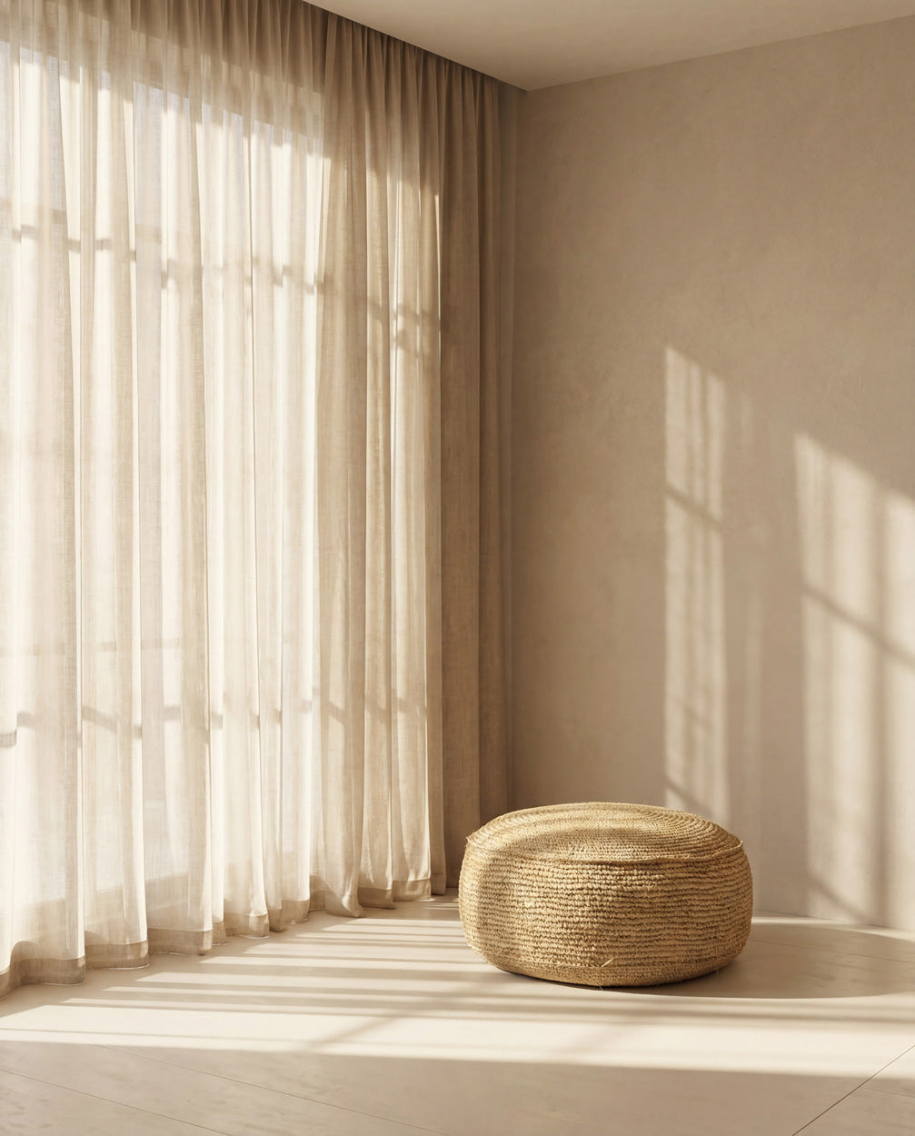 The Raffia Flores Pouf - Natural