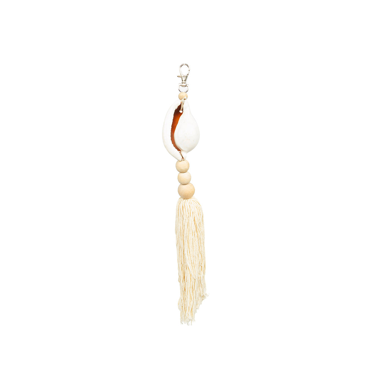 Sleutelhanger Togian – hout en katoen, naturel wit, 25 cm