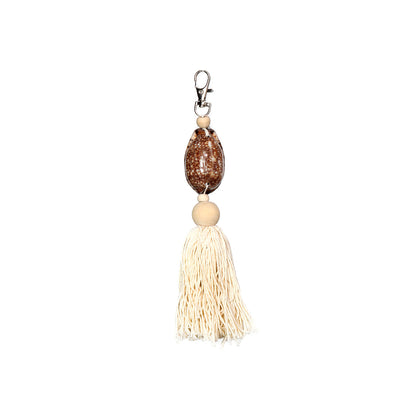Sleutelhanger Sumbawa – schelp en hout, naturel bruin, 20 cm