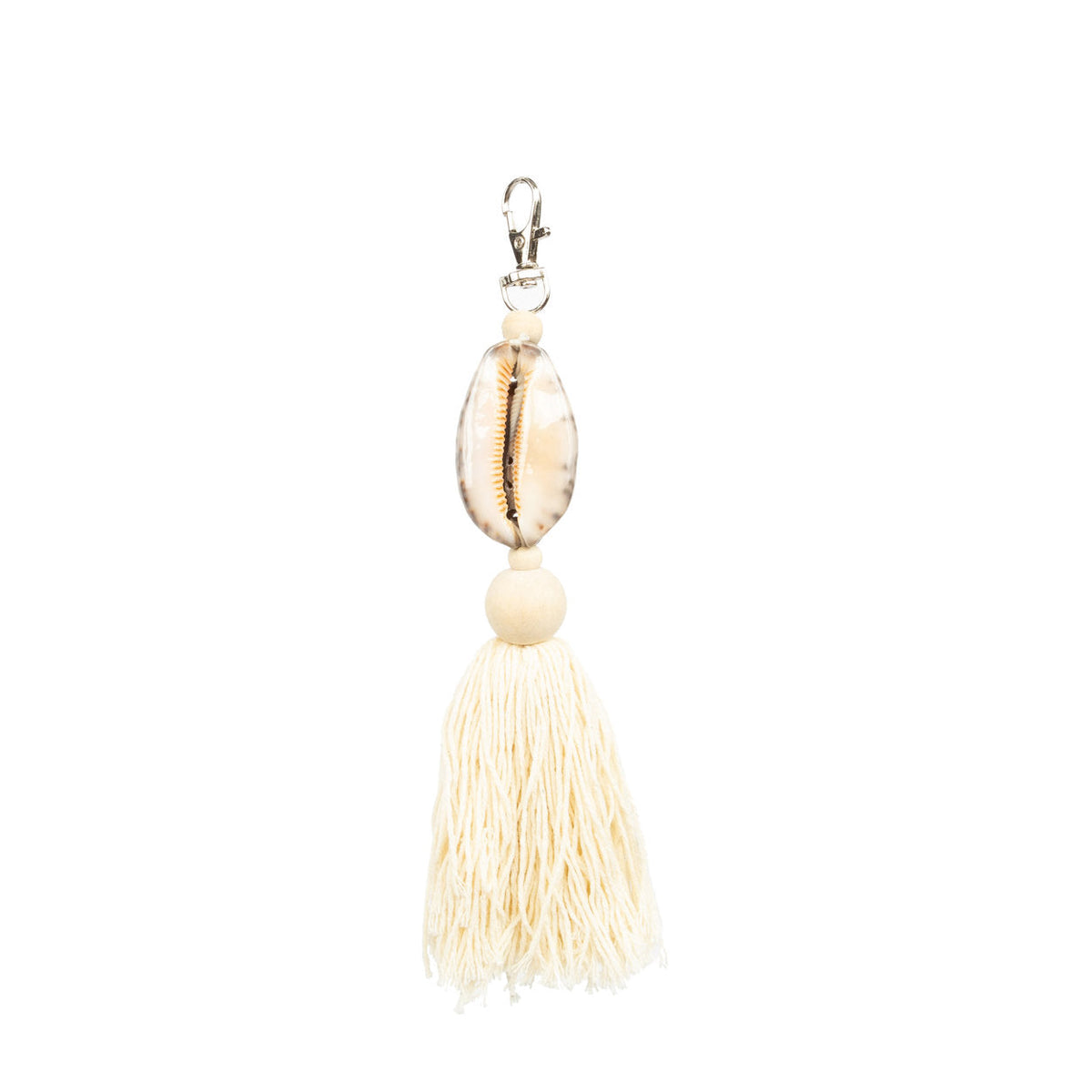 Sleutelhanger Sumbawa – schelp en hout, naturel bruin, 20 cm