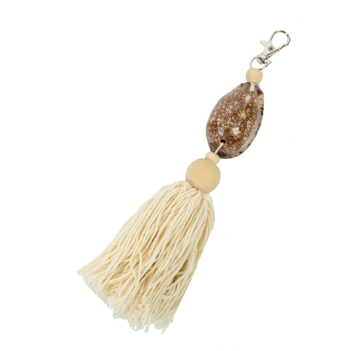 Sleutelhanger Sumbawa – schelp en hout, naturel bruin, 20 cm