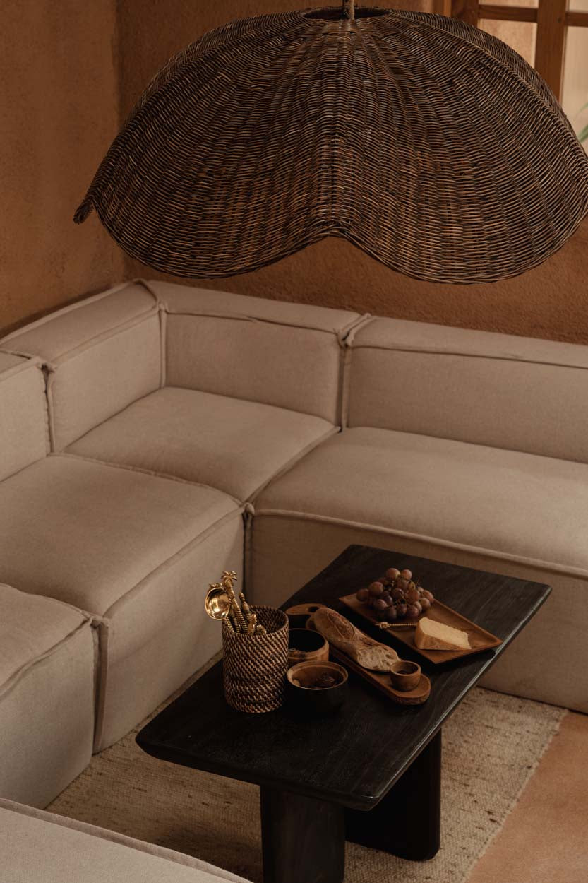 Hanglamp Wave – rattan, donker walnoot, L, ø103x40 cm