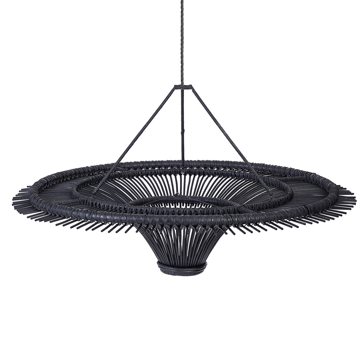 Hanglamp Sky – rattan, zwart, ø150×43 cm