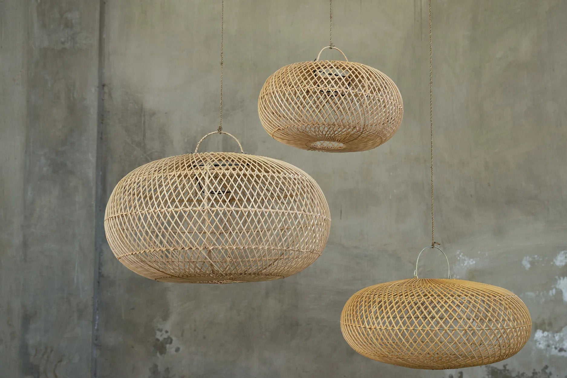 Hanglamp Wholly – rattan, naturel, ø60×32 cm