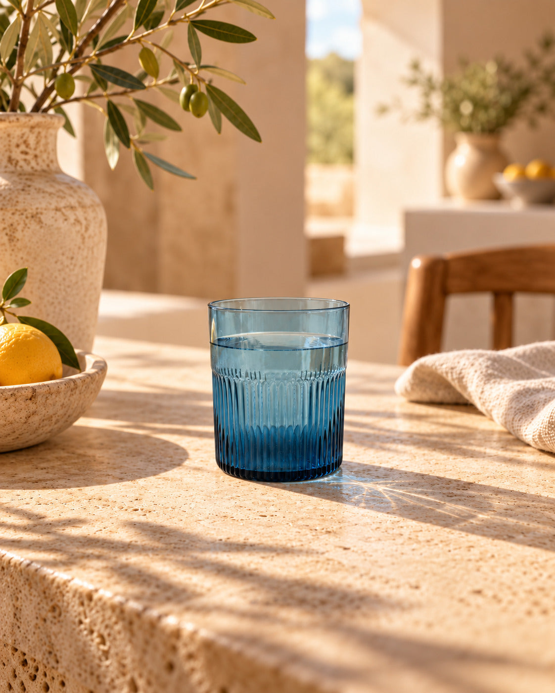 Azure Rippled-glas – blått, lågt