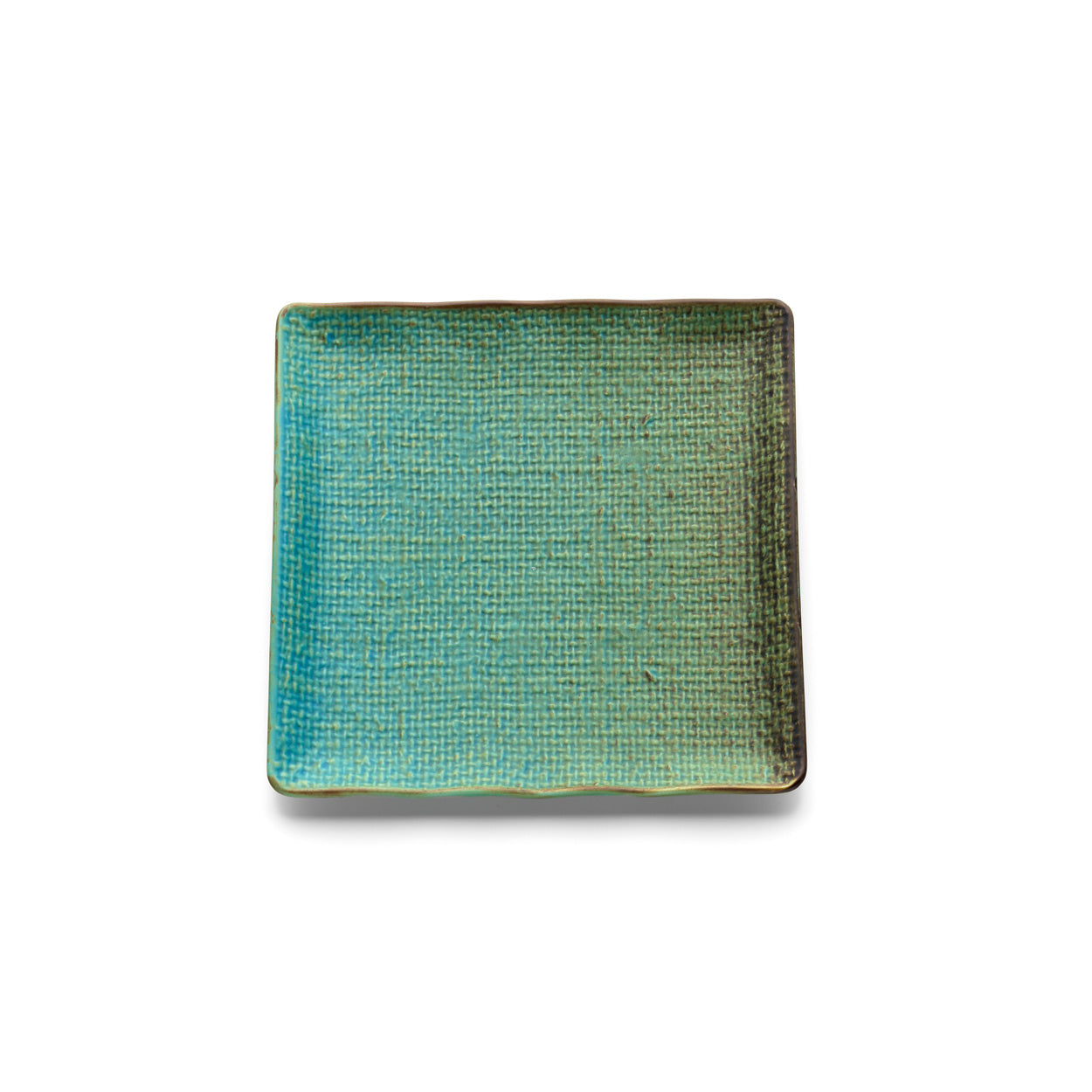 Bord Lagoon – keramiek, aquagroen/bruin, vierkant 20x20 cm