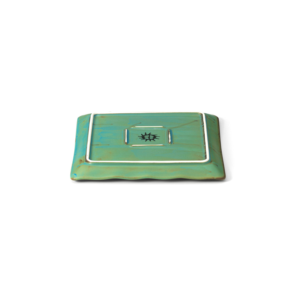 Bord Lagoon – keramiek, aquagroen/bruin, vierkant 20x20 cm