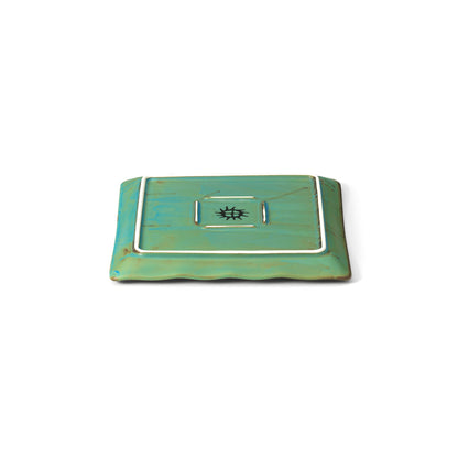 Bord Lagoon – keramiek, aquagroen/bruin, vierkant 20x20 cm