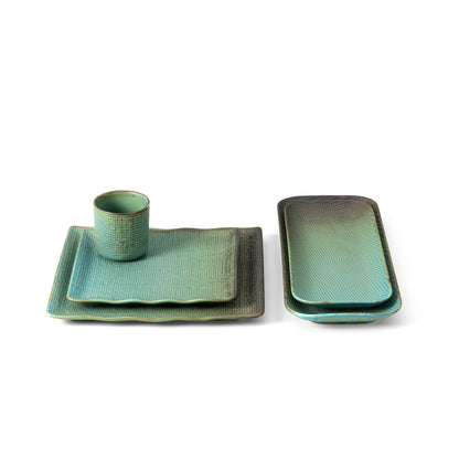 Bord Lagoon – keramiek, aquagroen/bruin, vierkant 20x20 cm