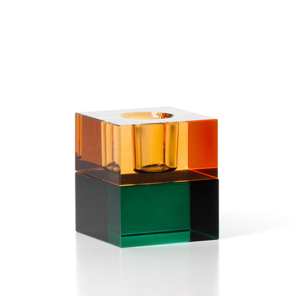 Kandelaar Gem Blocks – gerecycled glas, groen/amber, 5x5x5 cm