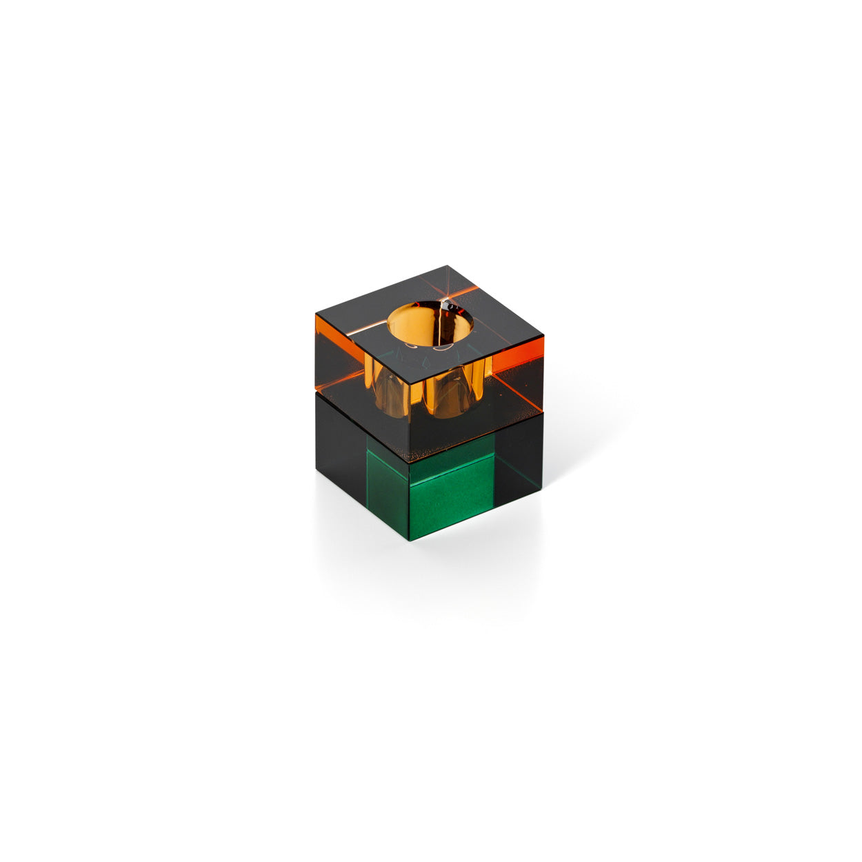 Kandelaar Gem Blocks – gerecycled glas, groen/amber, 5x5x5 cm