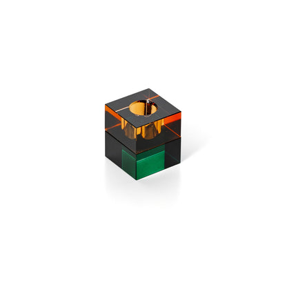 Kandelaar Gem Blocks – gerecycled glas, groen/amber, 5x5x5 cm