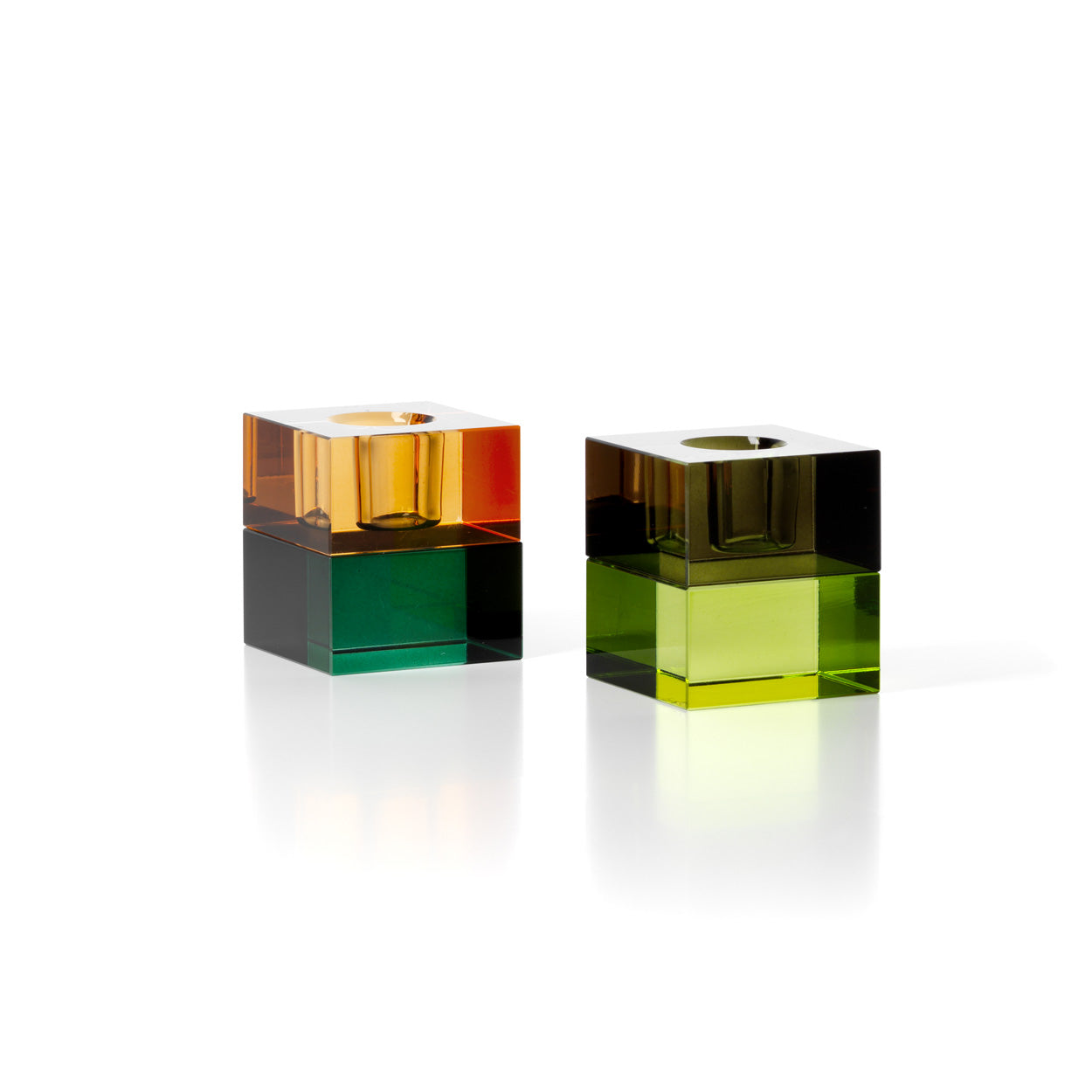 Kaarsenhouder Gem Blocks – gerecycled glas, rookgroen, 5x5x5 cm