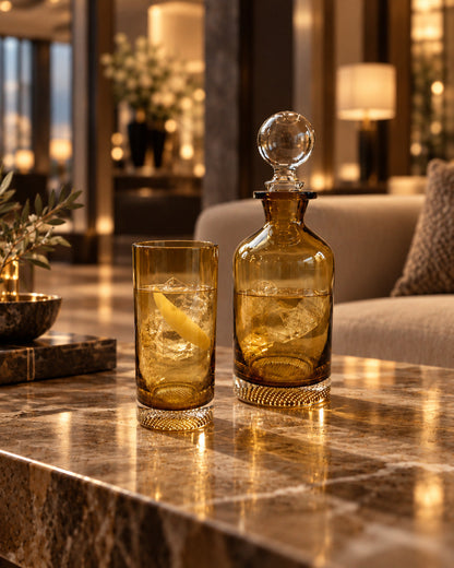 Bicchiere longdrink Dot – vetro riciclato, ambra, ø7×15 cm