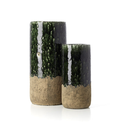 Vaas Moss Cylinder – steengoed, betongroen, ø13×29 cm