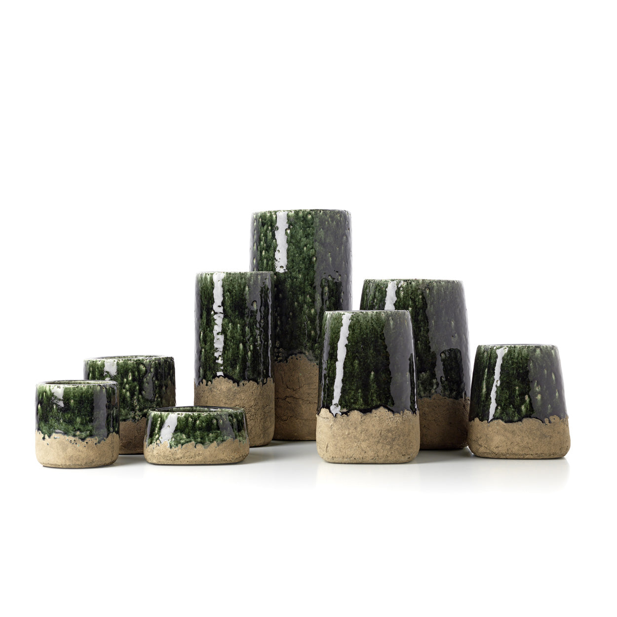 Vaas Moss Cylinder – steengoed, betongroen, ø13×29 cm