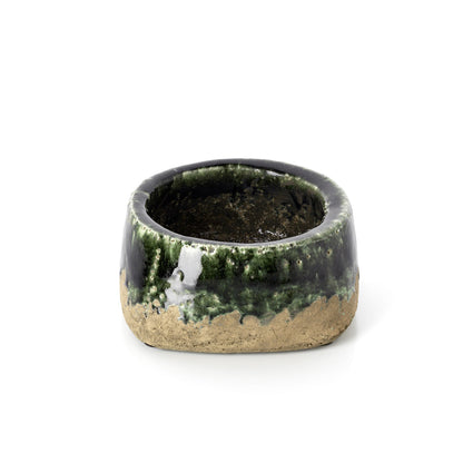 Plantenschaal Moss – steengoed, betongroen, ø16×8 cm