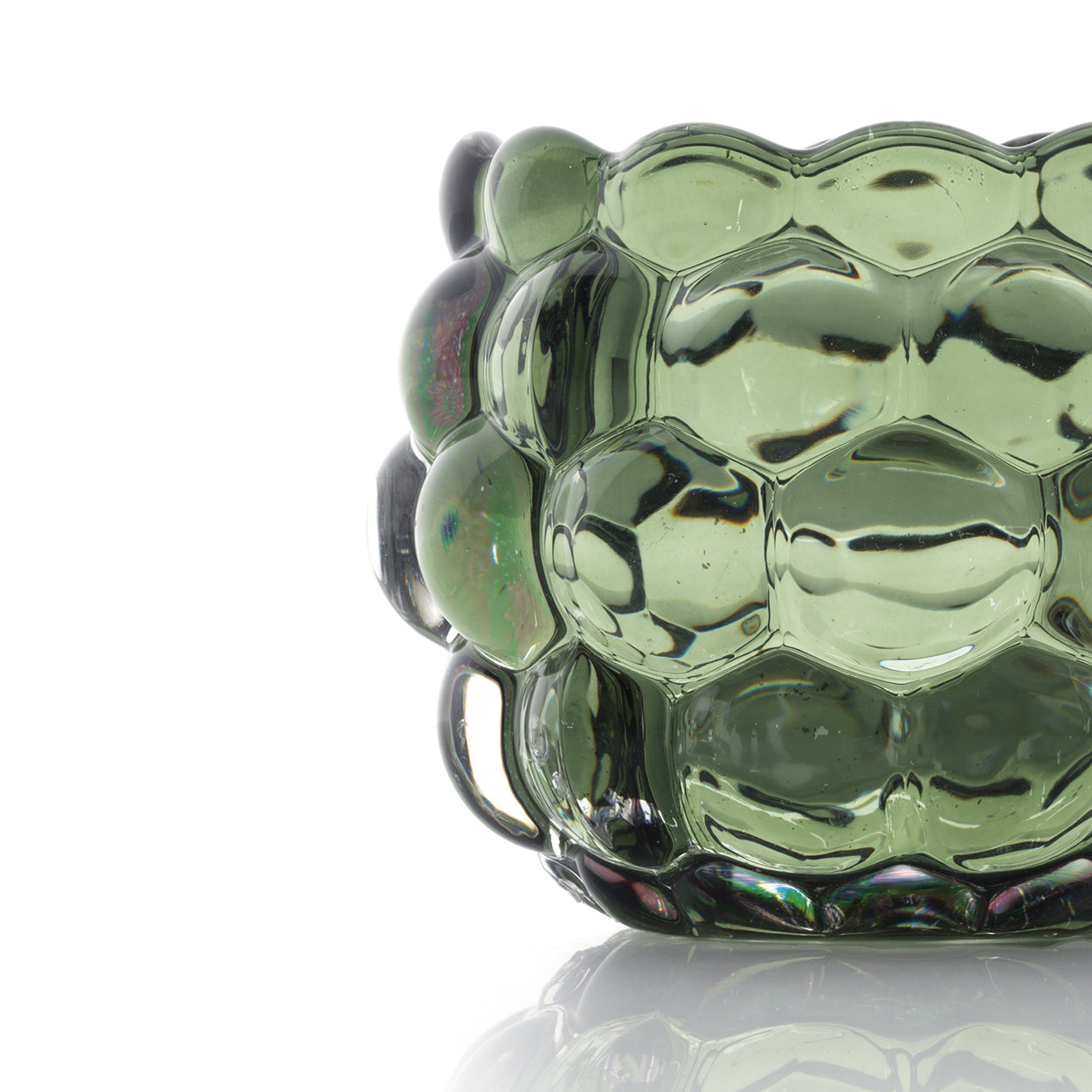 Kaarsenhouder Bubble Glow – gerecycled glas, groen, ø11×8 cm
