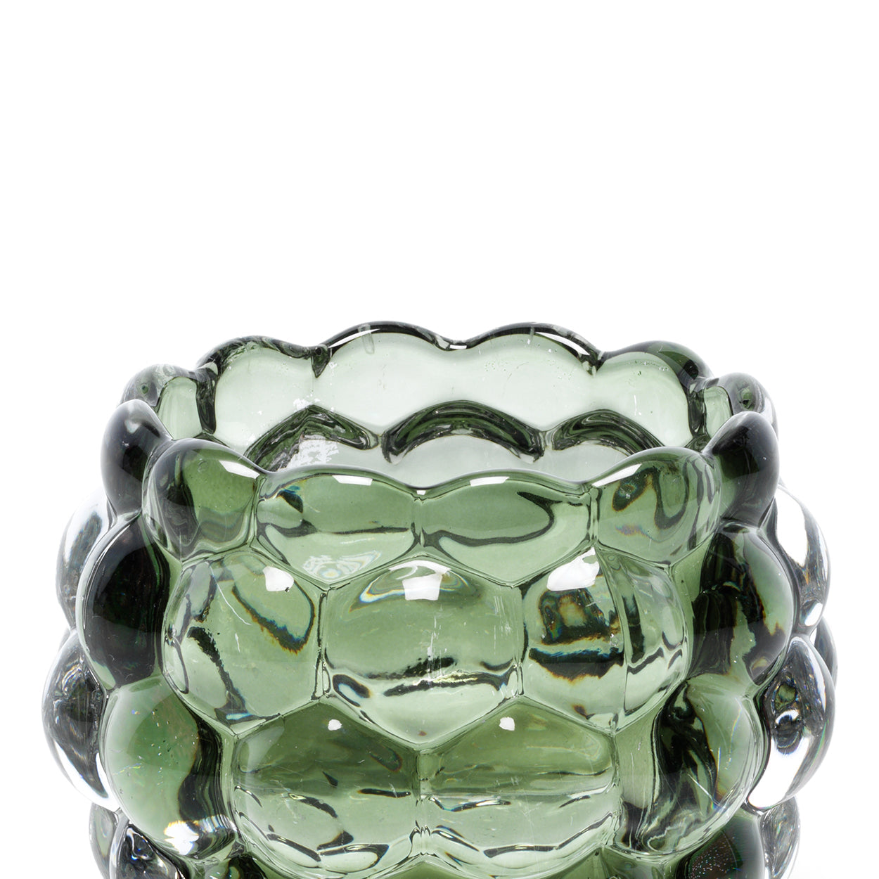 Kaarsenhouder Bubble Glow – gerecycled glas, groen, ø11×8 cm