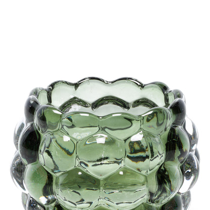 Kaarsenhouder Bubble Glow – gerecycled glas, groen, ø11×8 cm