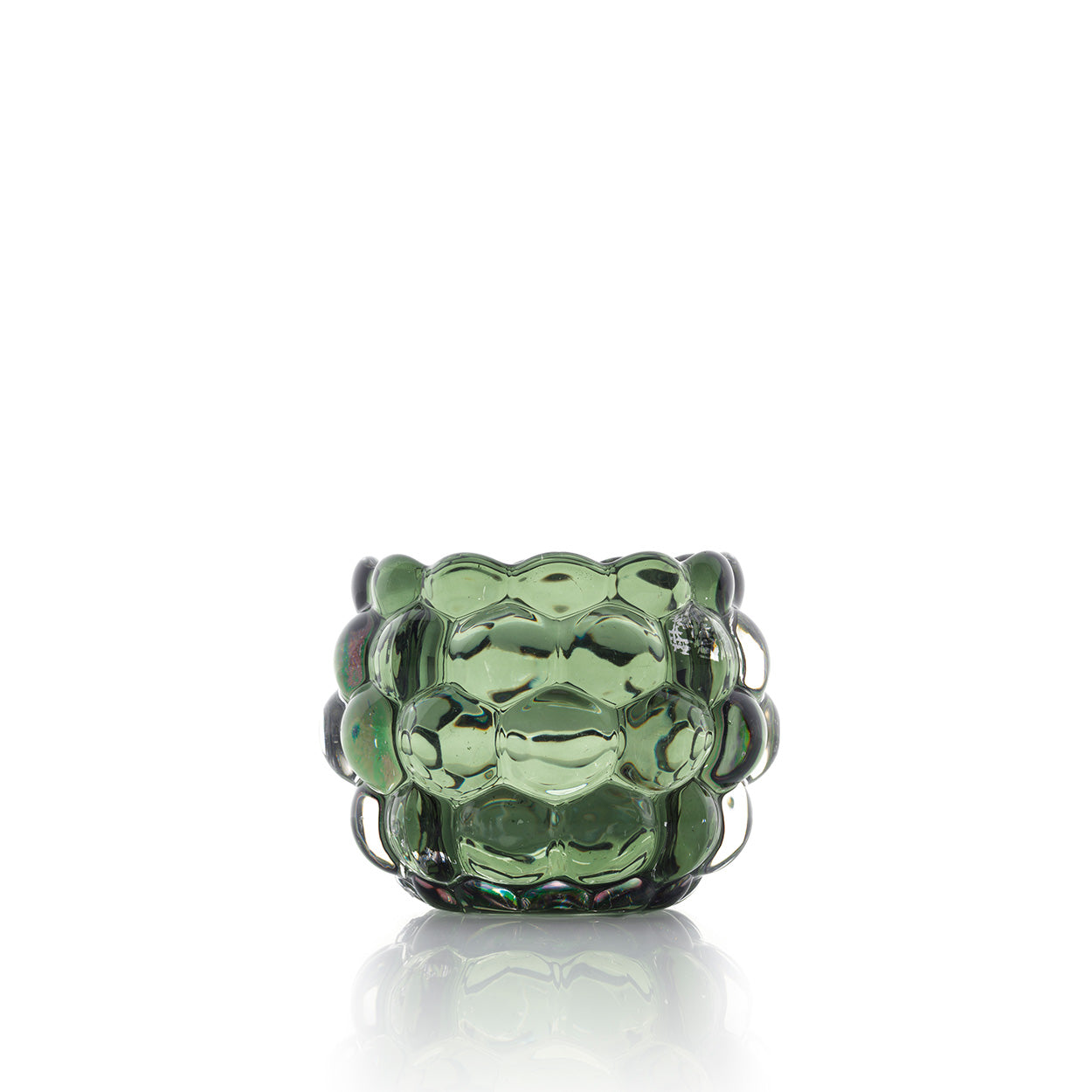 Kaarsenhouder Bubble Glow – gerecycled glas, groen, ø11×8 cm
