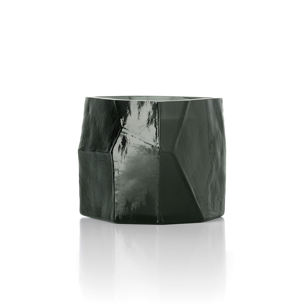 Waxinelichthouder Olivine – glas, rookgrijs, 10×9×9 cm
