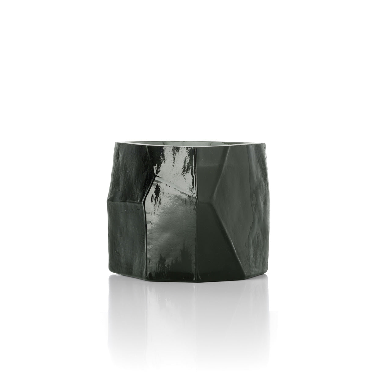 Waxinelichthouder Olivine – glas, rookgrijs, 10×9×9 cm
