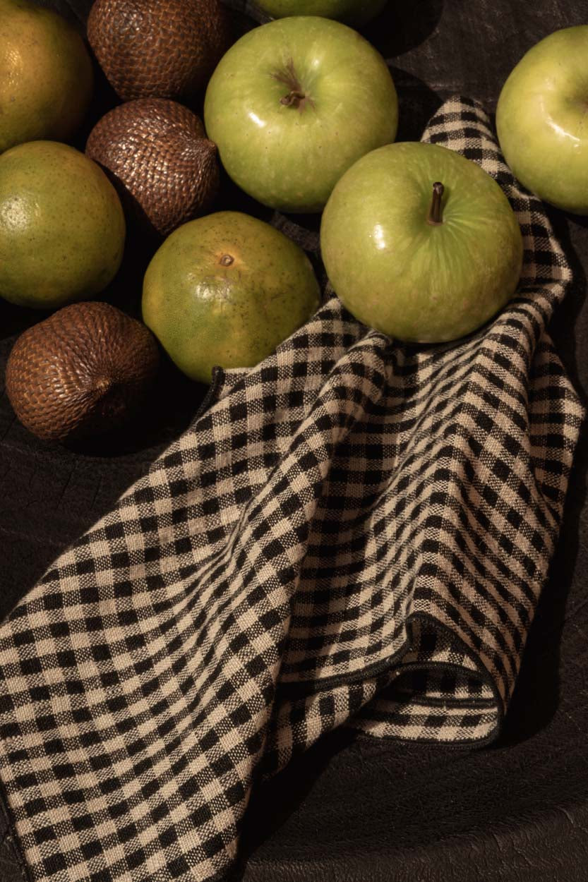 Servet Picknick – linnen, naturel/zwart, 45x45 cm
