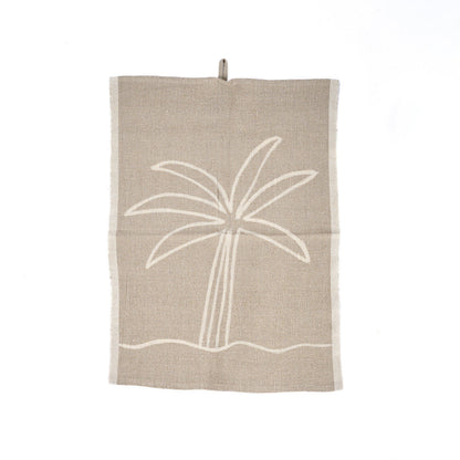 De Linen Palm Tree Keukendoek - Natural White - 50x70