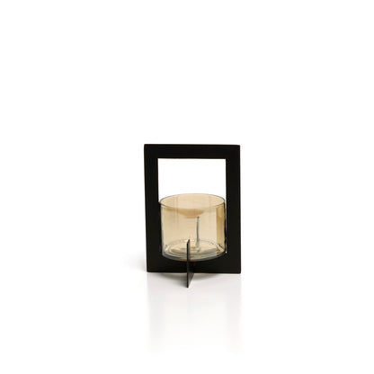 Stormlicht Hurricane – messing en glas, zwart, ø13×18 cm