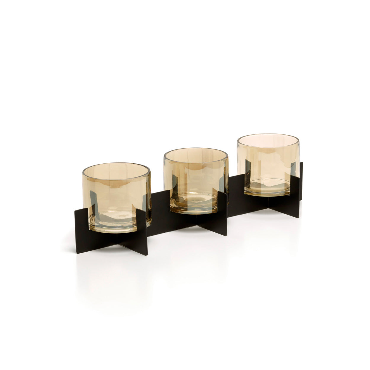 Kandelaar Trio Noir – messing en glas, zwart, 39x13x10 cm