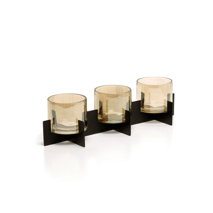 Kandelaar Trio Noir – messing en glas, zwart, 39x13x10 cm