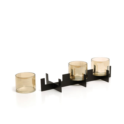 Kandelaar Trio Noir – messing en glas, zwart, 39x13x10 cm