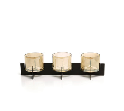 Kandelaar Trio Noir – messing en glas, zwart, 39x13x10 cm