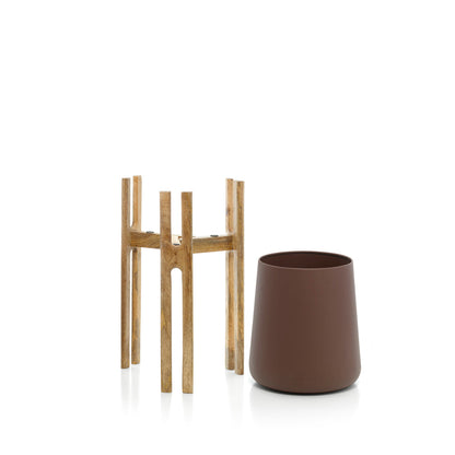 Plantenpot Forked Root – beton en hout, naturelbruin, 26x25x55 cm