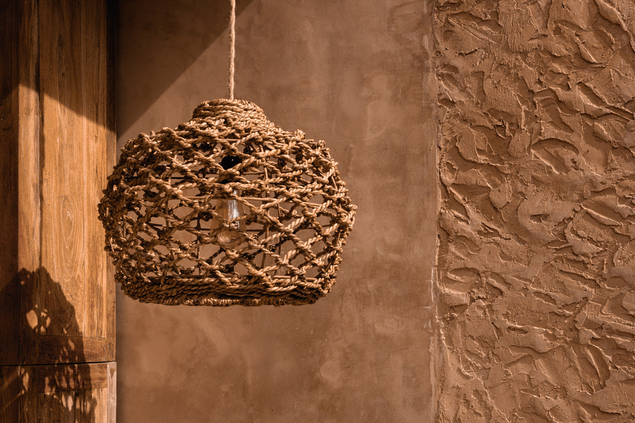 Hanglamp Banara – bananenblad, naturel, ø45×35 cm