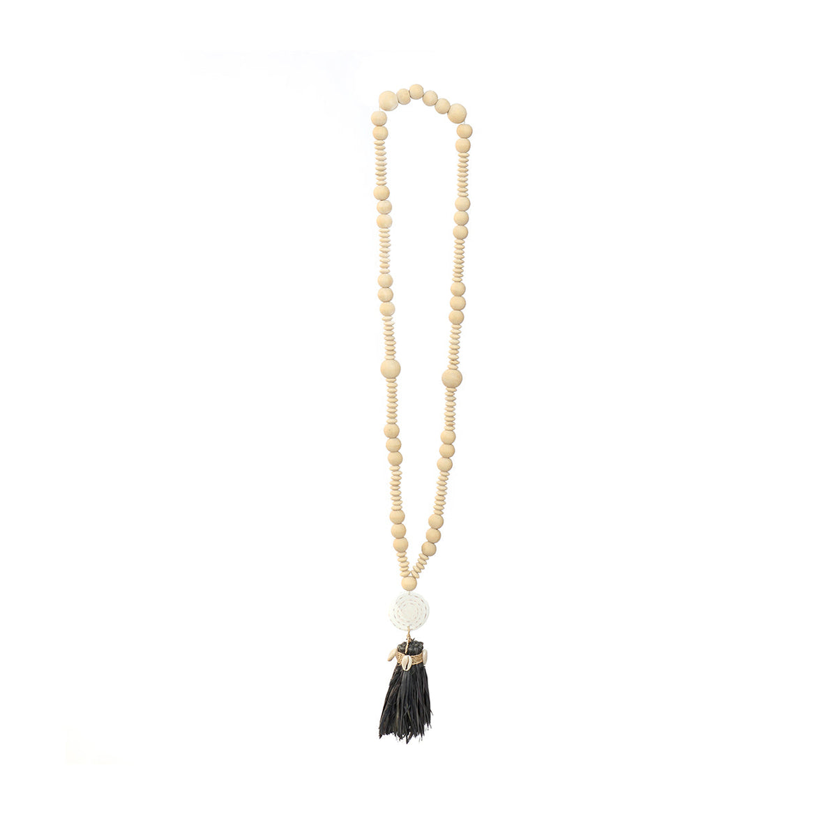 Ketting Lovina – schelp en hout, naturel zwart, 75 cm