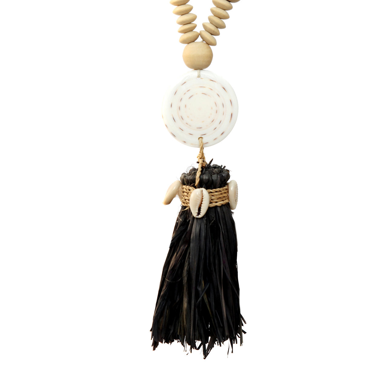 Ketting Lovina – schelp en hout, naturel zwart, 75 cm