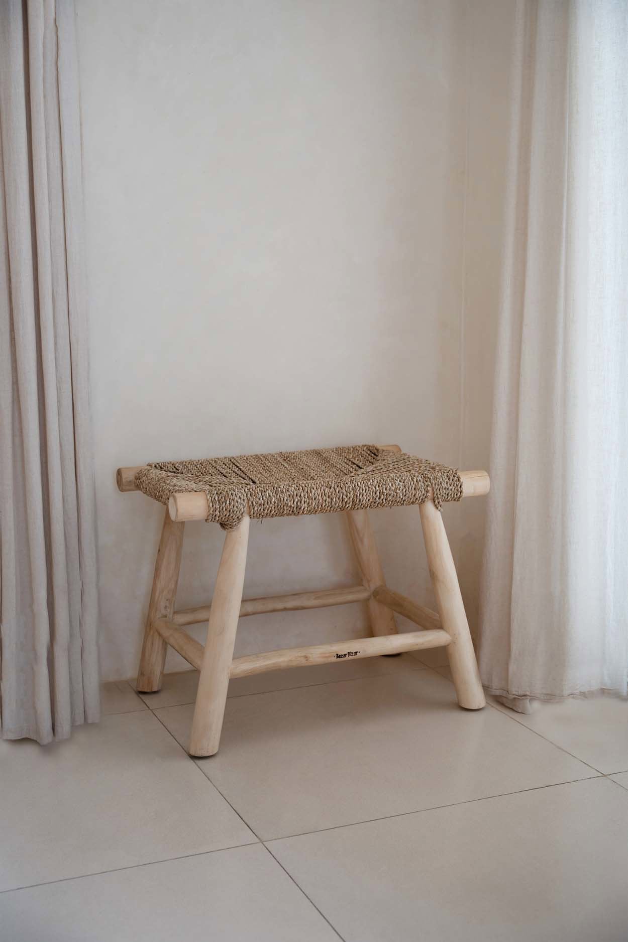 Kruk Porto – teakhout/zeegras, naturel, M 60x40x45 cm