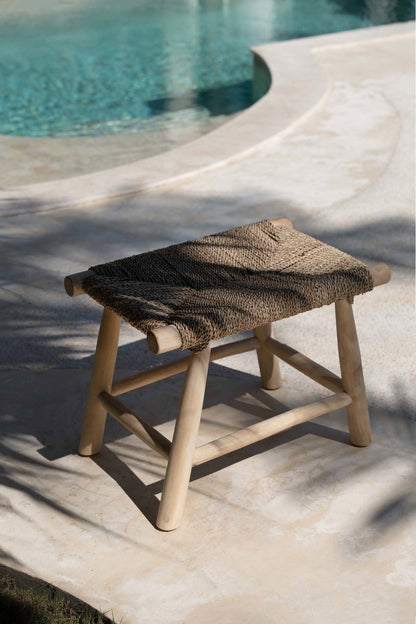 Kruk Porto – teakhout/zeegras, naturel, M 60x40x45 cm