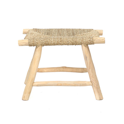 Kruk Porto – teakhout/zeegras, naturel, M 60x40x45 cm