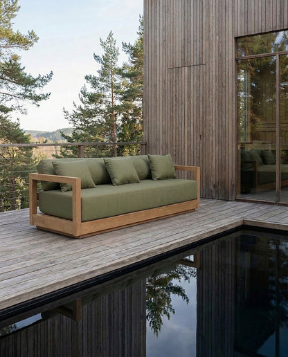 Loungebank Umalas — teakhout, groen, 3-zits outdoor