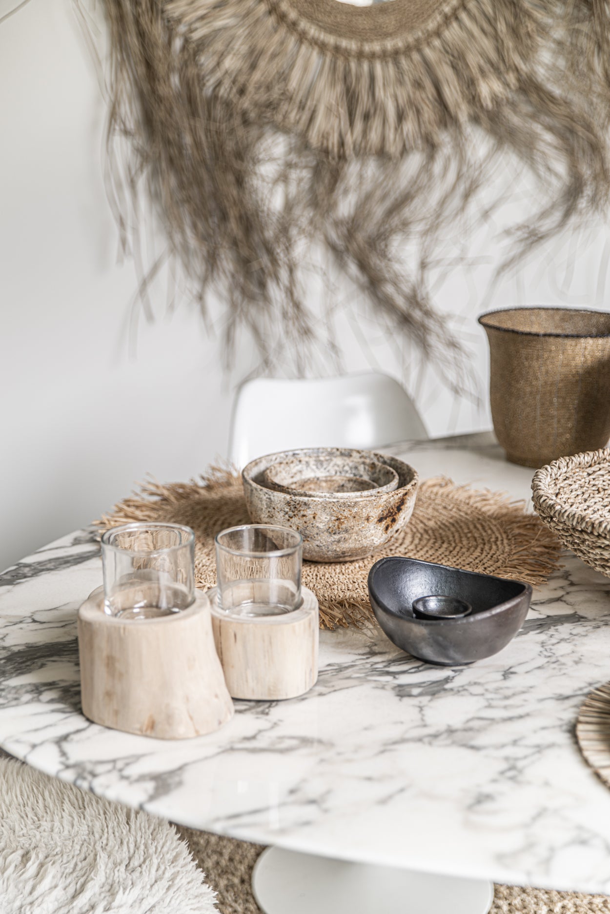 Gebogene Schalen mit Brandmuster – Schwarz – 3er-Set