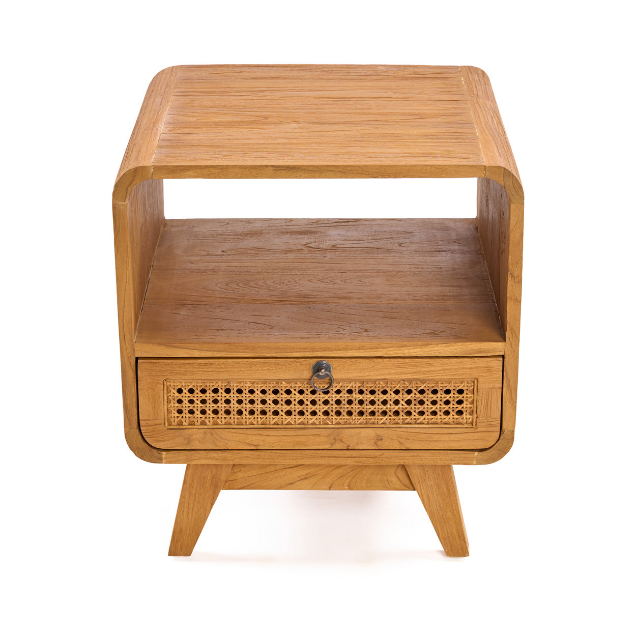 Nachtkastje Breeze – teakhout/rattan, naturel, 50x50x55 cm