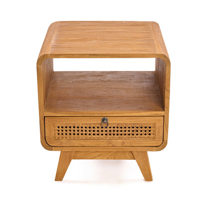 Nachtkastje Breeze – teakhout/rattan, naturel, 50x50x55 cm