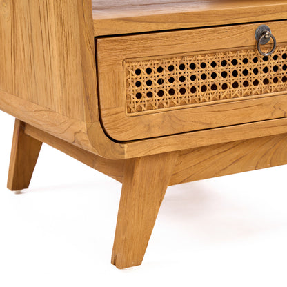 Nachtkastje Breeze – teakhout/rattan, naturel, 50x50x55 cm