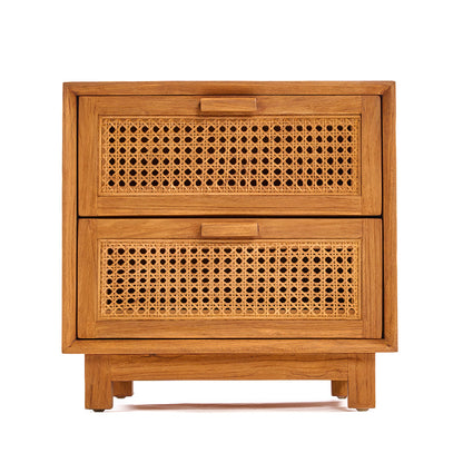 Nachtkastje Harmony – teakhout/rattan, naturel, 51x48x48 cm